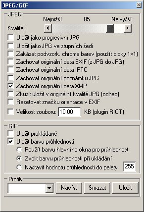 IrfanView - Parametry uložení